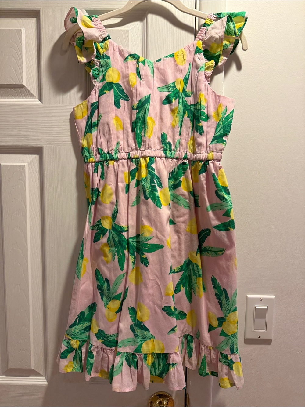 Girls' Pink Lemon-Print Ruffle Strap Sundress